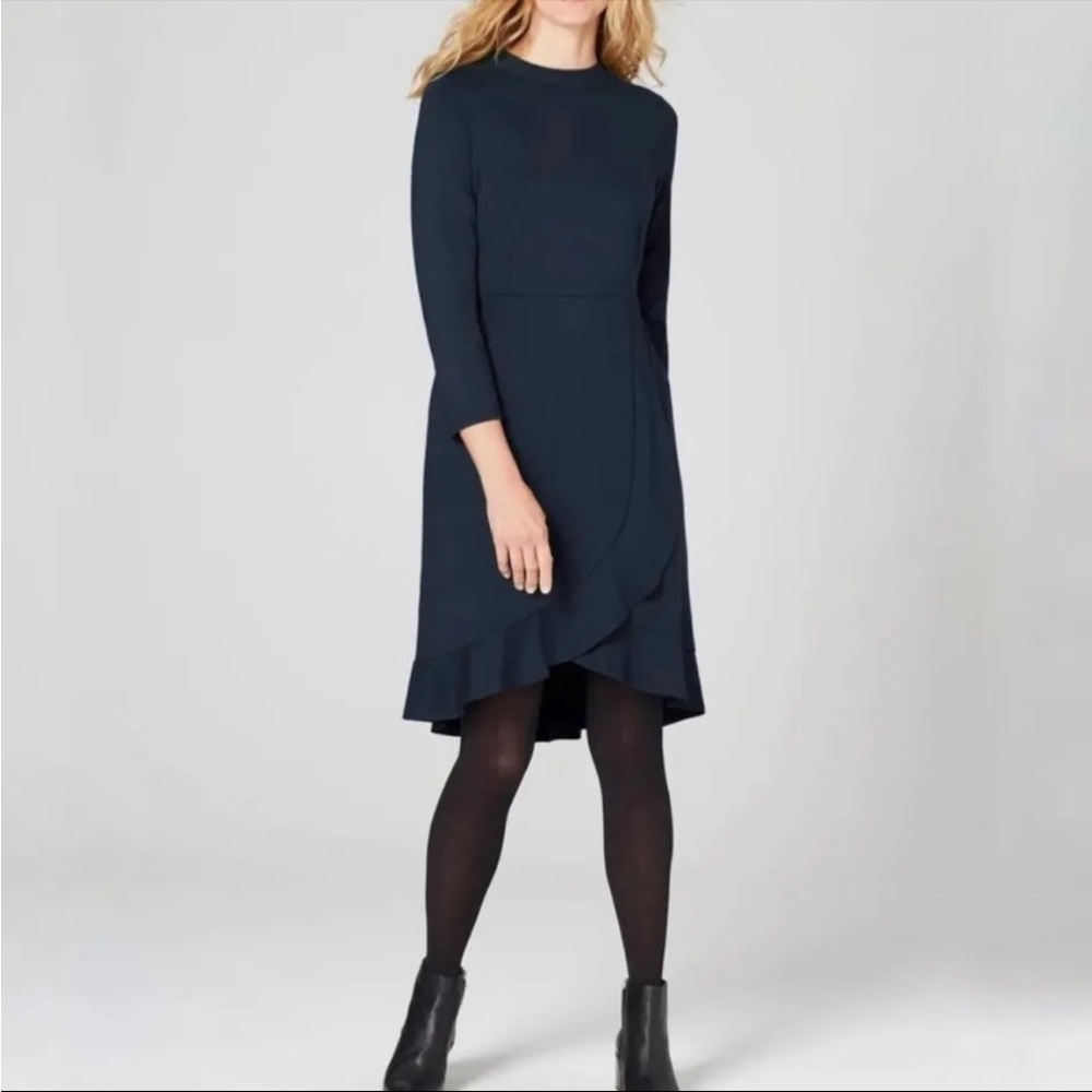 J.Jill Ponte Knit Navy Blue 3/4 Sleeve Shift Dress Sz M